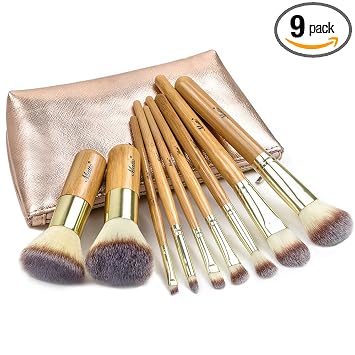 Matto Juego de brochas de maquillaje de bambú de 9 piezas con bolsa de