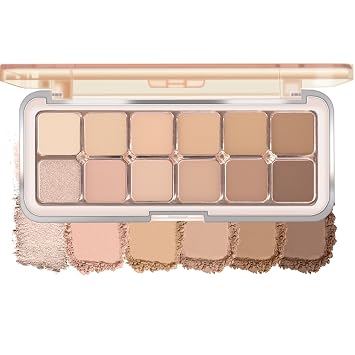 KYDA Paleta de sombra de ojos Netural de 12 colores con pincel, sombra de ojos marrón mate brillante de alto pigmento, paleta de ojos netural para mujeres, sombra de ojos en polvo suave mezclable, maquillaje de ojos coreano