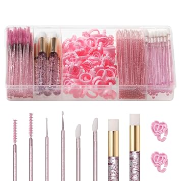 255 Pcs Lash Brush Kit for Eyelash Extension Supplies Crystal Pink