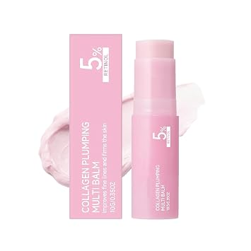 Bálsamo múltiple de colágeno rosa, bálsamo coreano para debajo de los ojos con colágeno, cafeína, todo en uno hidratante para cara, ojos, cuello, 0.35 onzas