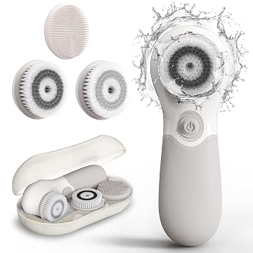 Exfoliador facial con 3 cabezales de cepillo y 2 velocidades - Limpieza profunda, exfoliación y masaje para todo tipo de piel - Cepillo de limpieza facial incluye cabezal de silicona, estuche de viaje