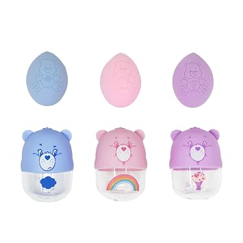 Impressions Vanity Care Bears - Juego de esponjas de maquillaje y esponja de mezcla, soporte para licuadora de belleza con ventilación, esponja mezcladora de viaje sin látex para base líquida