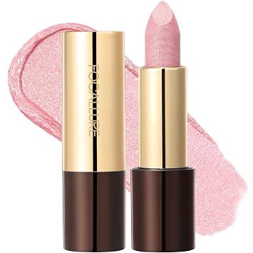 FOCALLURE Lápiz labial metálico, acabado brillante, rosa claro