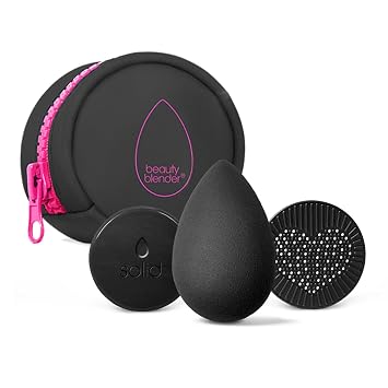 Beautyblender Besties - Juego de iniciación de 4 piezas de mezcla de carbón y limpieza, esponja de maquillaje negra profesional + limpiador de carbón sólido de 0.558 onzas + alfombrilla de silicona + estuche de viaje, fabricado en Estados Unidos, vegano, l