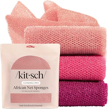 Kitsch Esponja de red africana – Exfoliante corporal – Berry Pink, 3 piezas