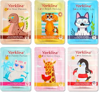 Máscara facial de animales, máscara de spa, regalo de fiesta para ella, máscara de hoja de personajes para niños, noche de niñas, máscara facial divertida con personaje animal