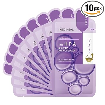 Mediheal La mejor máscara coreana oficial No.1 – Máscara facial de ampolla HPA, 10 hojas para suavizar y brillar instantáneamente con LHA y PHA
