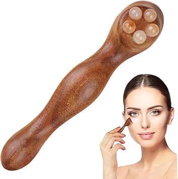 OULIGET Palitos de masaje de crema de ojos de sándalo, rodillo masajeador de ojos con cuentas de cuerno de oveja para reducir la hinchazón, bolsas, alivio de la fatiga ocular y dolor muscular, 4