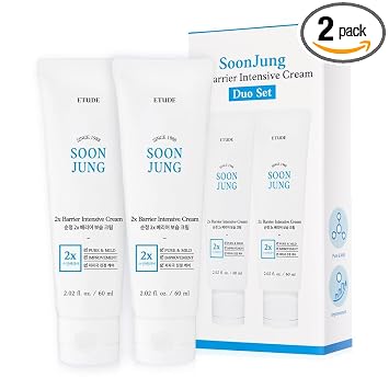 ETUDE SoonJung - Juego de 2 unidades de crema intensiva para reparación de barreras, rica humedad, madecassósido y pantenol para calmar, hidratante facial para pieles sensibles, pH equilibrado