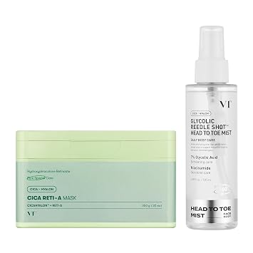 VT COSMETICS Paquete CICA Reti-A Daily Mask 30 hojas y 7% ácido glicólico Reedle Shot de cabeza a pies Mist