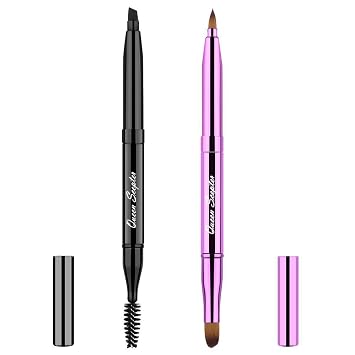 Juego de 2 brochas retráctiles para cejas y labios con tapa corrector, delineador de ojos, cepillo cosmético de viaje