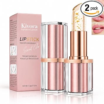 Paquete de 2 lápices labiales Kivor para labios maduros, embalaje de oro rosa 2026, lápiz labial que cambia de color de pH, bálsamo labial transparente adaptable a la piel, color de labios