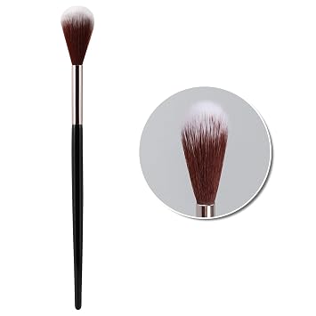 Brocha iluminadora cónica para rostro, rubor y contorno, cepillo de maquillaje de fibra vegana prémium con mango de madera, precisión esponjosa para pómulos, nariz y mezcla (negro)