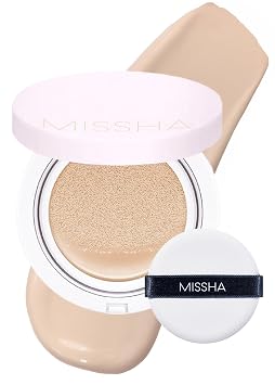 MISSHA Magic Cushion Foundation No.21 Beige claro para piel brillante, cobertura impecable, acabado húmedo, fácil aplicación para todo tipo de piel