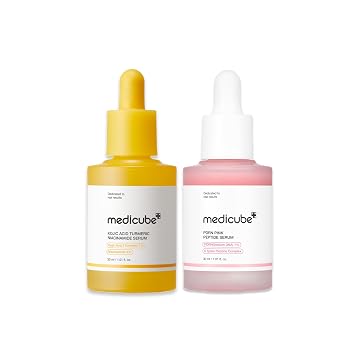 medicube Dúo de suero viral para piel clara y regordeta: suero rosa de ADN de cúrcuma y salmón de ácido kójico para el cuidado desigual del tono de la piel y la textura | Cuidado de la piel coreano, juego de cuidado de la piel para regalo, relleno de calce