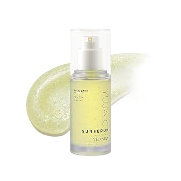 VELY VELY Yuja C - Suero protector solar SPF 50+ PA ++++, protector solar coreano, protección UV, cuidado ligero de los poros, antiadherente, sin bolitas, nivela el tono de piel para pieles sensibles