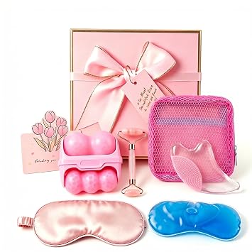 Juego de regalos para el cuidado de la piel para ella, mujeres, esposa, hija, mamá, adolescentes – Gua Sha y Jade Roller, rodillo de hielo para la cara, juego de regalos de cuidado personal, máscara