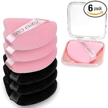 6 piezas de esponja en triángulo con 2 estuches de viaje, esponjas de polvo fijador para la cara, esponja de maquillaje de terciopelo para polvo suelto, polvo corporal, esponjas de mezcla