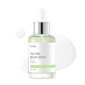iUnik - Tea Tree Relief, suero facial natural 50ml, tratamiento para acné, ampolleta de serum Clear Skin – suero facial para acné, brotes, espinillas – Repara y regenera células de la piel, 67% árbol de té, Centella Asiatica.