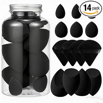 Makeup Sponge Blender Sponges 14PCS set for Powder and Cream, Make up sponges for foundation Powder Puff Face Triangle Design Makeup Puff Wet Dry Dual-Use, Black