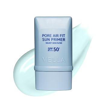 VELLA Pore Air Fit Sun Primer, protector solar hidratante K-Beauty con niacinamida y centella, ayuda a difuminar el aspecto de los poros para una piel de aspecto suave, para todo tipo de piel, 1.69