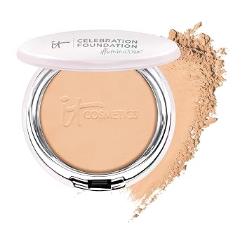 IT Cosmetics Celebration Foundation Illumination - Base de maquillaje en polvo antienvejecimiento de cobertura completa, difumina poros, arrugas e imperfecciones, 0.3 onzas