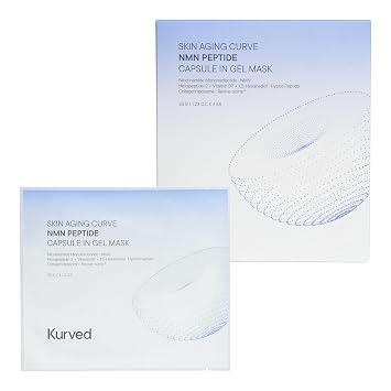 Kurved Skin Aging Curve NMN Peptide Capsule in Gel Mask (35 g/1.23 oz, 4 unidades) | Mascarilla de hidrogel durante la noche con NMN, péptido, colágeno con cápsula liposomal para levantar y reafirmar, enfriar, K-Beauty