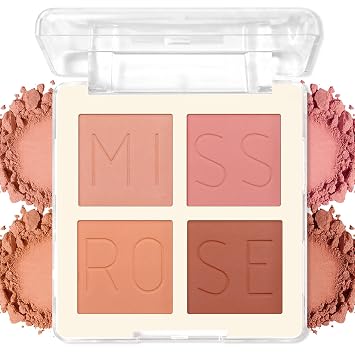 Paleta de rubor de 4 colores, rubor en polvo prensado mate para mejillas, altamente pigmentado, suave como la seda, mezclable y de larga duración para uso diario y viajes, 01 rosa melocotón