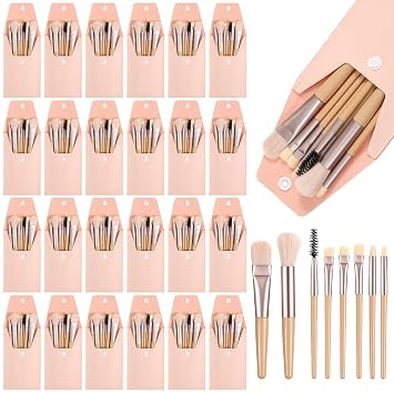 Juego de 24 brochas de maquillaje de viaje de fibra sintética, brochas de maquillaje, regalo de dama de honor con bolsa de maquillaje de viaje para boda, despedida de soltera, regalo de despedida de