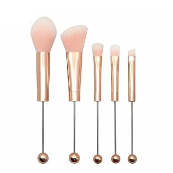 Pinceles de maquillaje con cuentas de oro rosa | Juego de 5 para cuentas focales de silicona, goma de mascar de burbujas a granel, base de sombra de ojos sintética cosmética