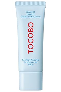 TOCOBO - Crema solar acuosa biológica SPF 50, protector solar coreano para cara, amplio espectro, sin yeso blanco, textura acuosa ligera, protector solar facial diario con acabado húmedo, cuidado de