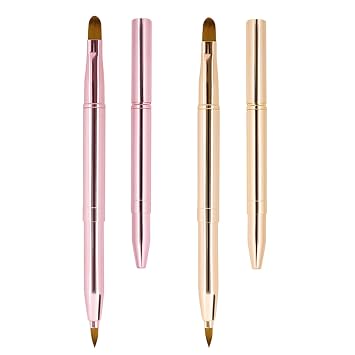 Unaone Paquete de 2 cepillos de labios para lápiz labial, cepillos de labios retráctiles, cepillo de maquillaje de doble punta para brillo de labios de lápiz labial, incluye tapa
