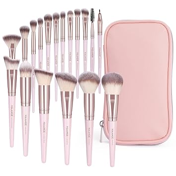 Brochas de maquillaje, 18 piezas profesionales de alta calidad, juego de brochas de maquillaje sintéticas con estuche, base Kabuki Eye Travel Makeup Brush Sets (oro rosa)