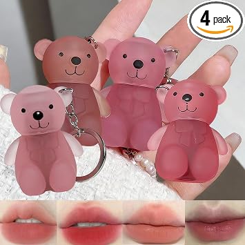 Baorder Juego de 4 lápices labiales líquidos mate de terciopelo, lindo oso