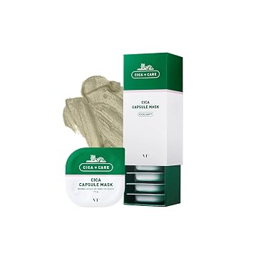 VT COSMETICS CICA - Mascarilla cápsula calmante, mascarilla facial coreana, extracto de centella asiática, ácidos hialurónicos, mascarilla nutritiva para el tratamiento de la piel seca y opaca