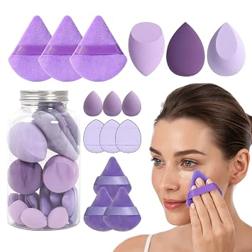 15PCS Makeup Sponge Set Beauty Sponges Puff Blender with Bottle Purple