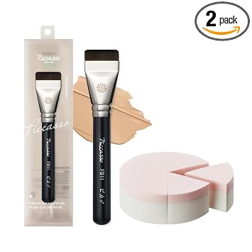Piccasso FB11 - Brocha de base con esponja – Brocha profesional para maquillaje líquido, cerdas planas y suaves para aplicación sin costuras, ideal para base líquida y maquillaje facial en crema