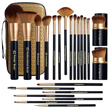 BS-MALL Juego de brochas de maquillaje con pinceles Kabuki, polvo y sombra de ojos, kit de maquillaje apto para viajes con bolsa, brochas para corrector, rubor y base para maquillaje líquido, 22