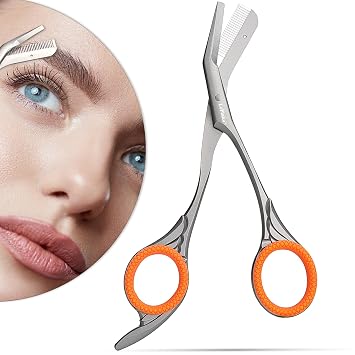 Tijeras de cejas con peines para recortar y dar forma, acero en polvo, gris