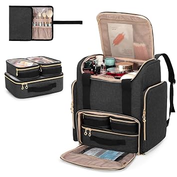 LUXJA Mochila de maquillaje con 3 estuches extraíbles y 1 bolsa de brochas