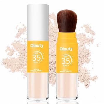 Mineral Sunscreen Setting Powder, SPF 35 Brush Sunscreen Powder for Face & Scalp, Long Lasting Lightweight Breathable, Oil Control Natural Matte Finish (#01 Translucent)