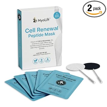 7eWellness MyoLift Cell Renewal Peptide Mask (EGF) - Mascarilla coreana vegana para piel firme con hidratación e iluminación, mascarilla coreana de biocelulosa para el cuidado de la piel con