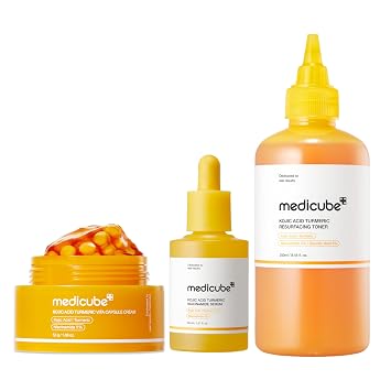 medicube Juego de claridad de piel de cúrcuma de ácido kójico: tóner suavizante, clarificador y equilibrante en cápsulas y crema de cápsulas para una piel radiante, equilibrada y de aspecto suave |