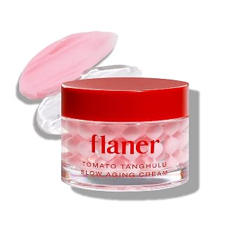 flaner Crema hidratante facial de tomate: cápsulas de ampolla de doble textura y ácido hialurónico, complejo péptido antienvejecimiento, ceramida, cuidado de la piel coreano, tensado de la piel para piel joven y brillante, 1.69 onzas líquidas