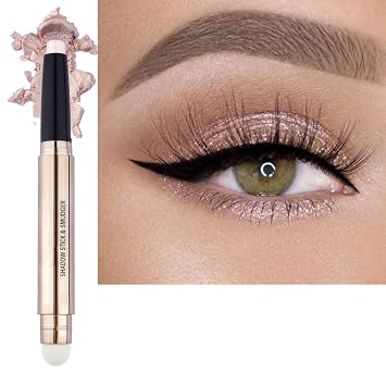 Sombra de ojos en barra color crema, lápiz rosa nude, hipoalergénico, impermeable, de larga duración, con purpurina, iluminador, aspecto multidimensional (crema brillante 02#)