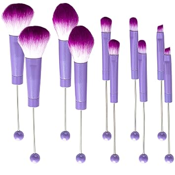 Juego de 10 brochas de maquillaje con cuentas, brochas de maquillaje para bricolaje (pinceles de maquillaje con cuentas, 10 piezas = 2 juegos), color morado