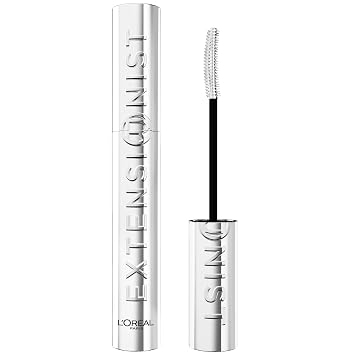 L'Oreal Paris Máscara extensionista, fórmula alargadora, voluminizadora y rizadora para un aspecto de maquillaje de ojos de extensión de pestañas, lavable negro más negro