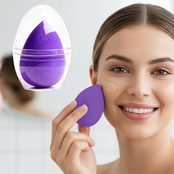 Makeup Sponge with Storage Case Dual Use Beautiful Blender for Liquid Foundation and Prefect Blending (Purple)