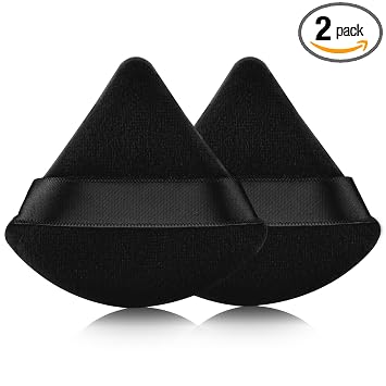 EVAOUXIU - Juego de 2 soplos triangulares de maquillaje, de terciopelo suave para polvo suelto y prensado, soplete de polvo facial reutilizable con correa para el dedo para fijar el polvo, base y retoques