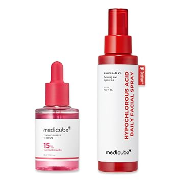 medicube Red Power Duo para el cuidado después del punto: TXA+Niacinamida 15% Glow Suero Facial y Spray Power Calmante
